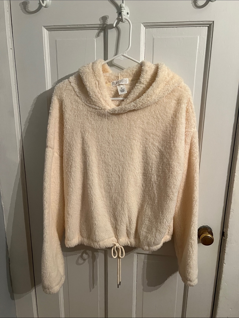 Planet Gold Cream Plush Hooded Pullover